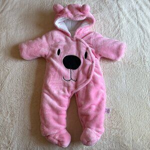 Baby Hooded Footie Romper Fleece Winter Jumpsuit Bear Design ~ Size 9 Months